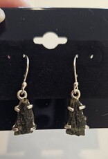 Long Moldavite Earrings Sterling Silver Natural Form