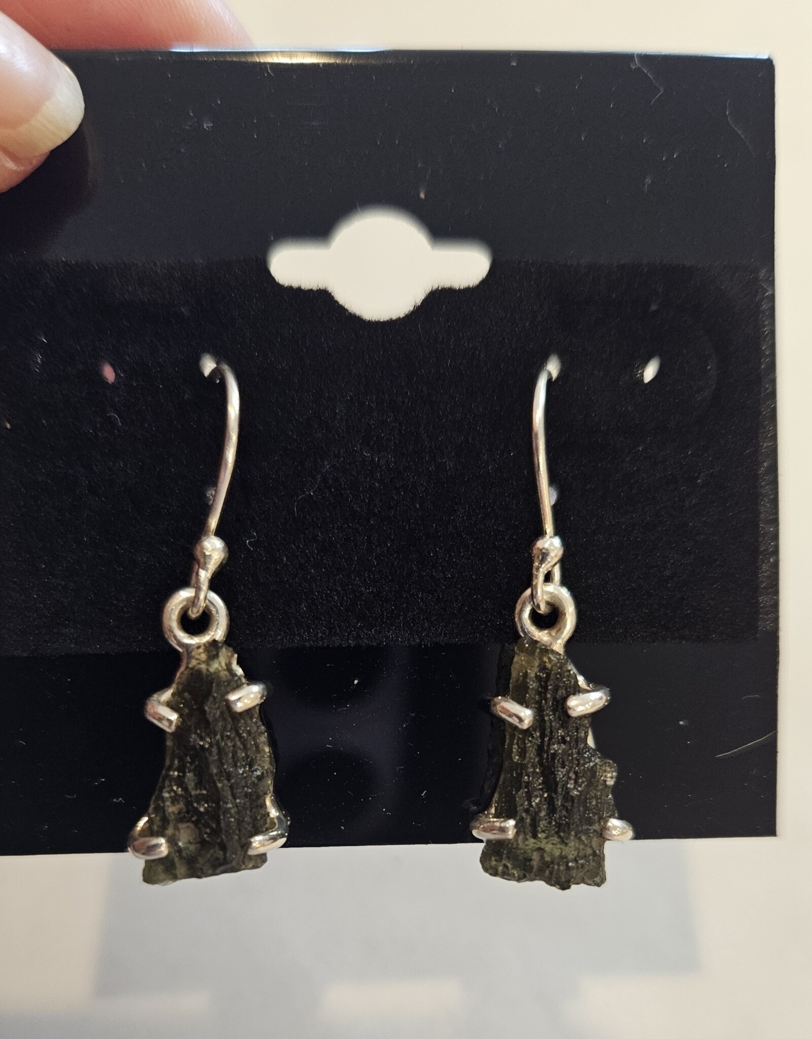 Long Moldavite Earrings Sterling Silver Natural Form