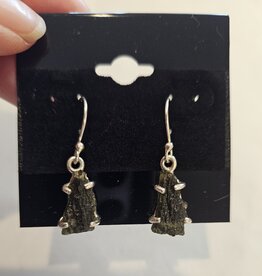 Long Moldavite Earrings Sterling Silver Natural Form Long Moldavite Earrings Sterling Silver Natural Form