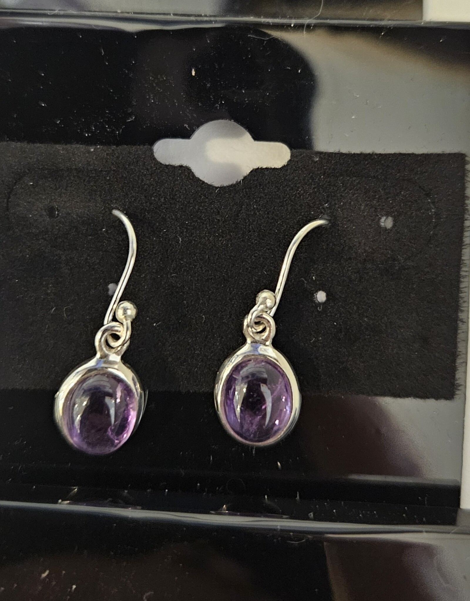 Amethyst Dangle Oval Sterling Silver Oval Earrings