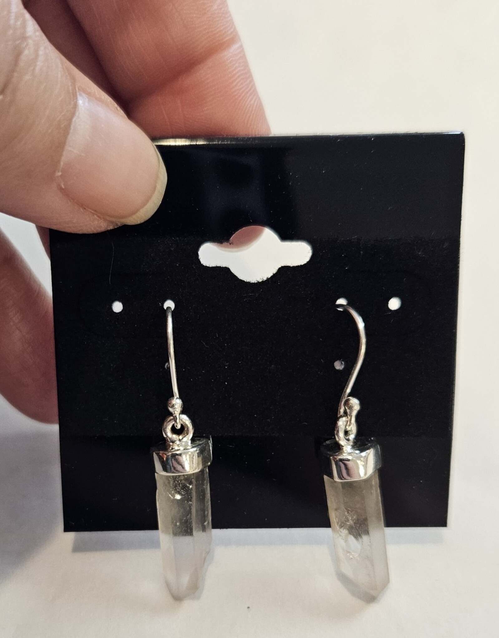 Sterling Silver Natural Quartz Point Dangle Earrings