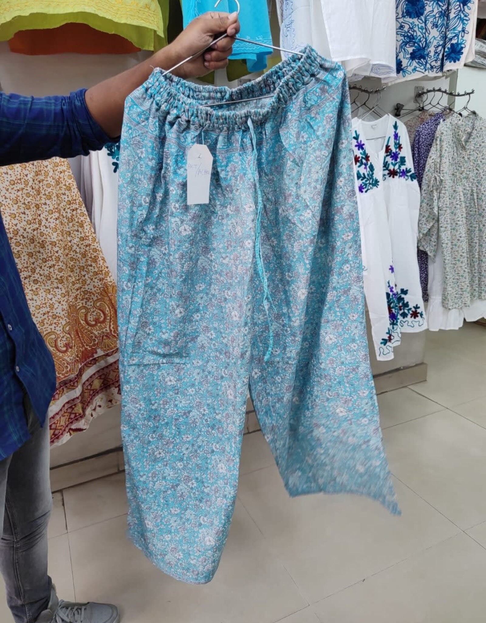 Trousers 100% Silk Palazzo Wide Long Style Hand Print Natural Dye Colours
