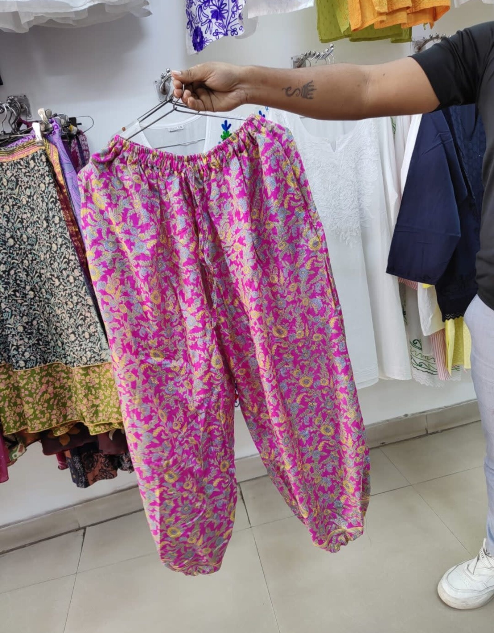 Trousers 100% Silk Palazzo Wide Long Bottom Closed Style Hand Print Natural Dye