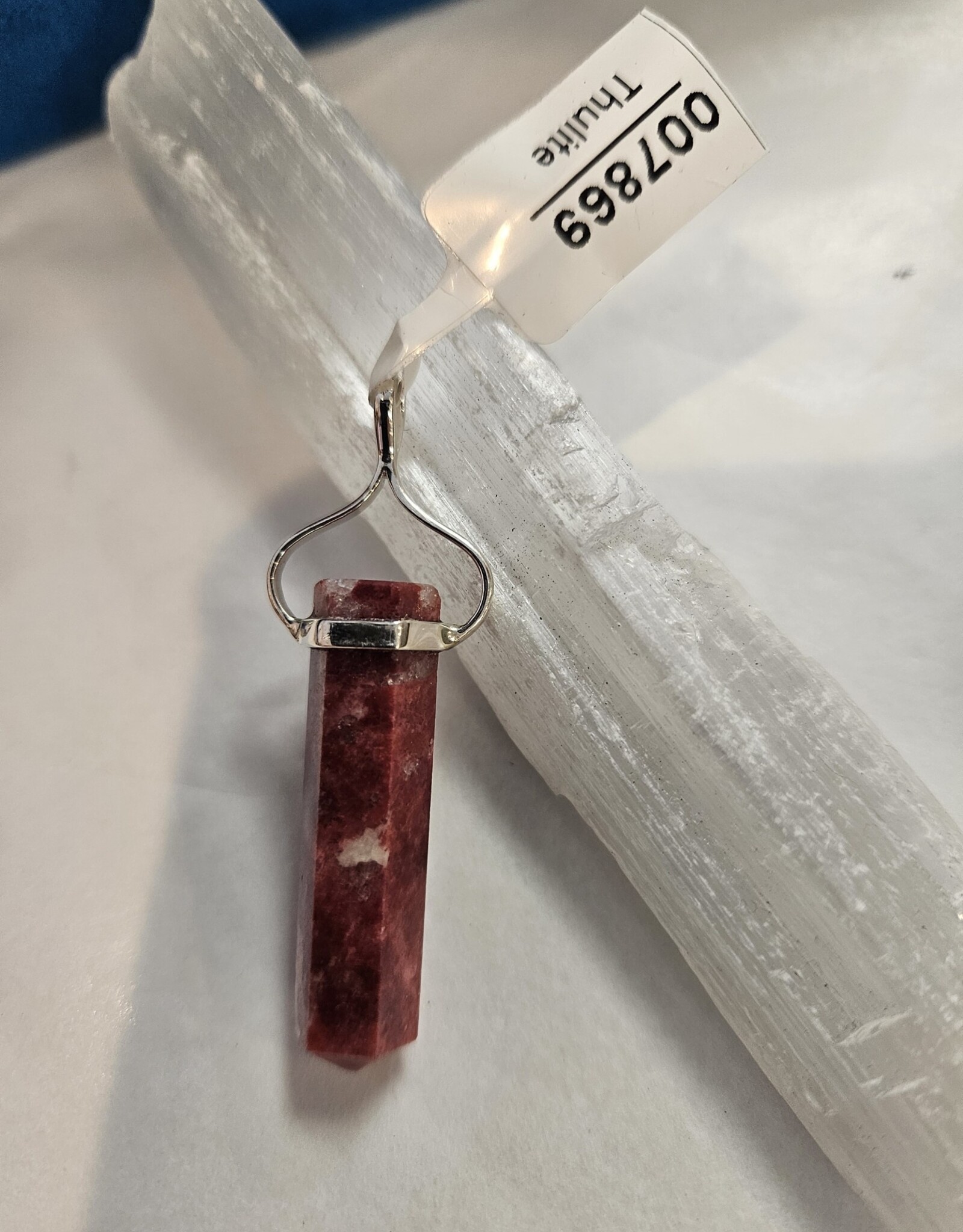 Thulite Single Wand Pendant Sterling Silver