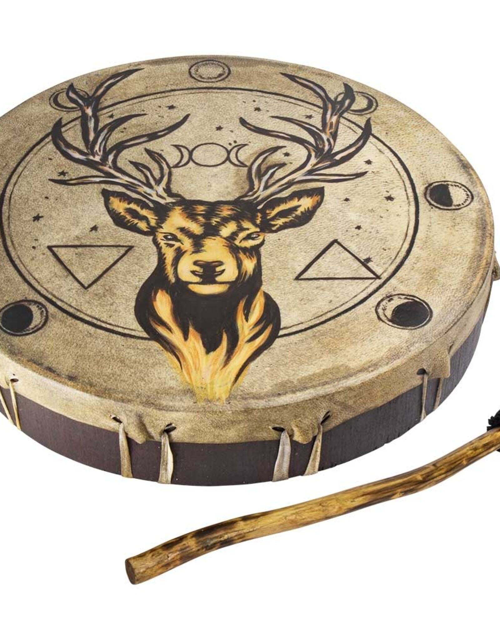 DRUM-CEREMONIAL-STAG W/MOON PHASES 11.5″DIA