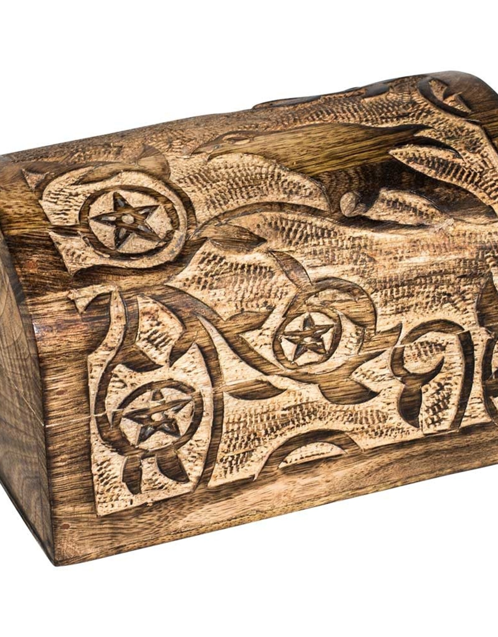 Raven Carved Wood Treasure Chest (7.5x4.75)