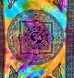 Om Mandala with Seven chakra Symbol Tie Dye Wall hanging Tapestry from Nepal