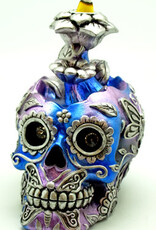 Incense Burner Metallic Skull Backflow 6 x 6 x 4" Hand painted Cold Cast Resin