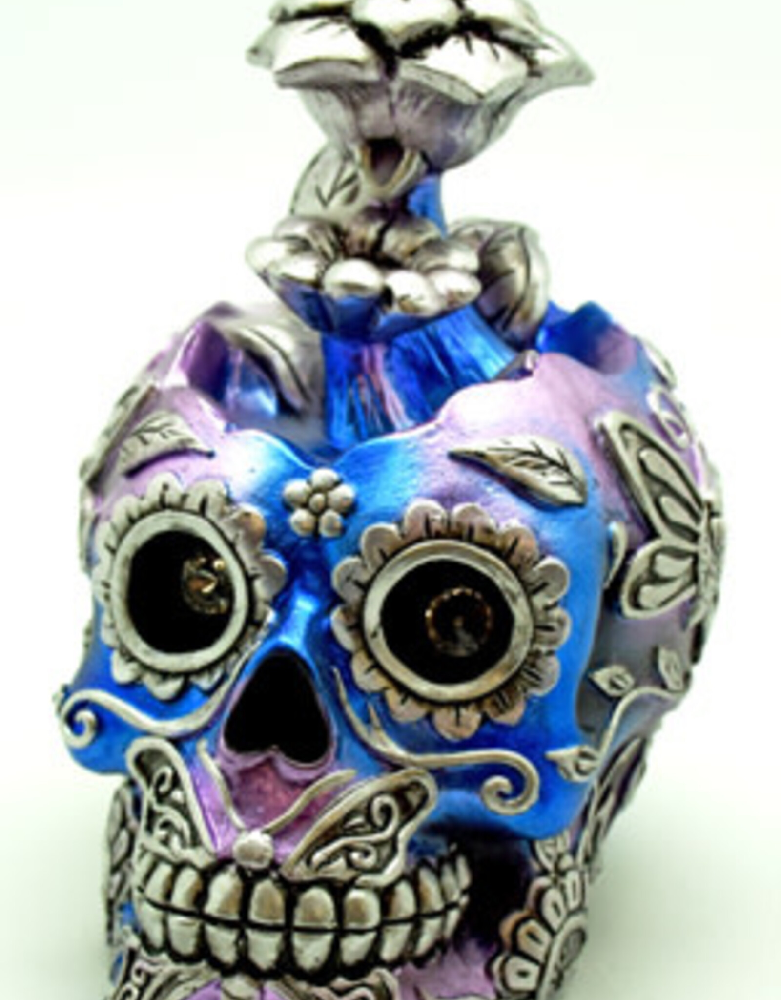 Incense Burner Metallic Skull Backflow 6 x 6 x 4" Hand painted Cold Cast Resin