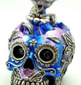 Incense Burner Metallic Skull Backflow 6 x 6 x 4" Hand painted Cold Cast Resin