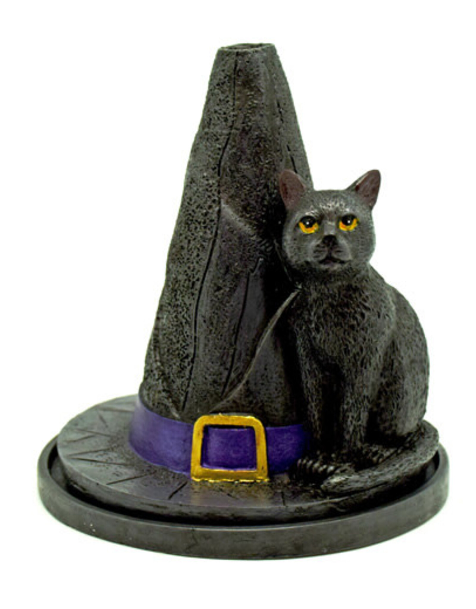 Incense Burner Witches Hat with Cat 4 1/2 inches tall
