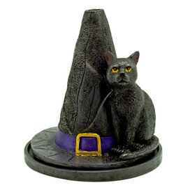 Incense Burner Witches Hat with Cat 4 1/2 inches tall