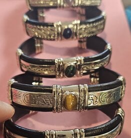 Leather Adjustable Bracelet with Stone