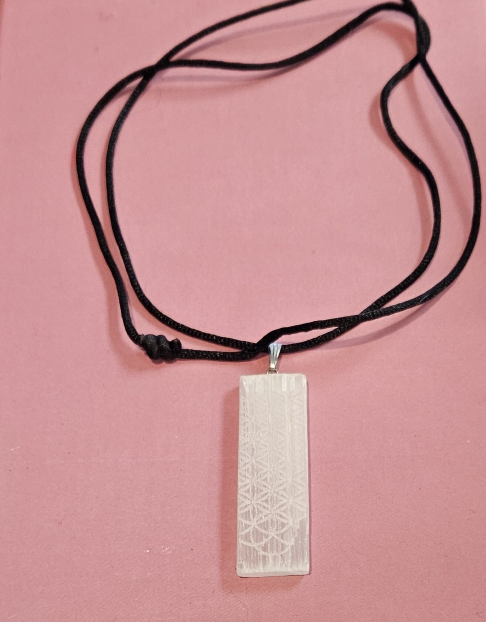 Selenite (Satin Spar) carved Flower of Life Necklace