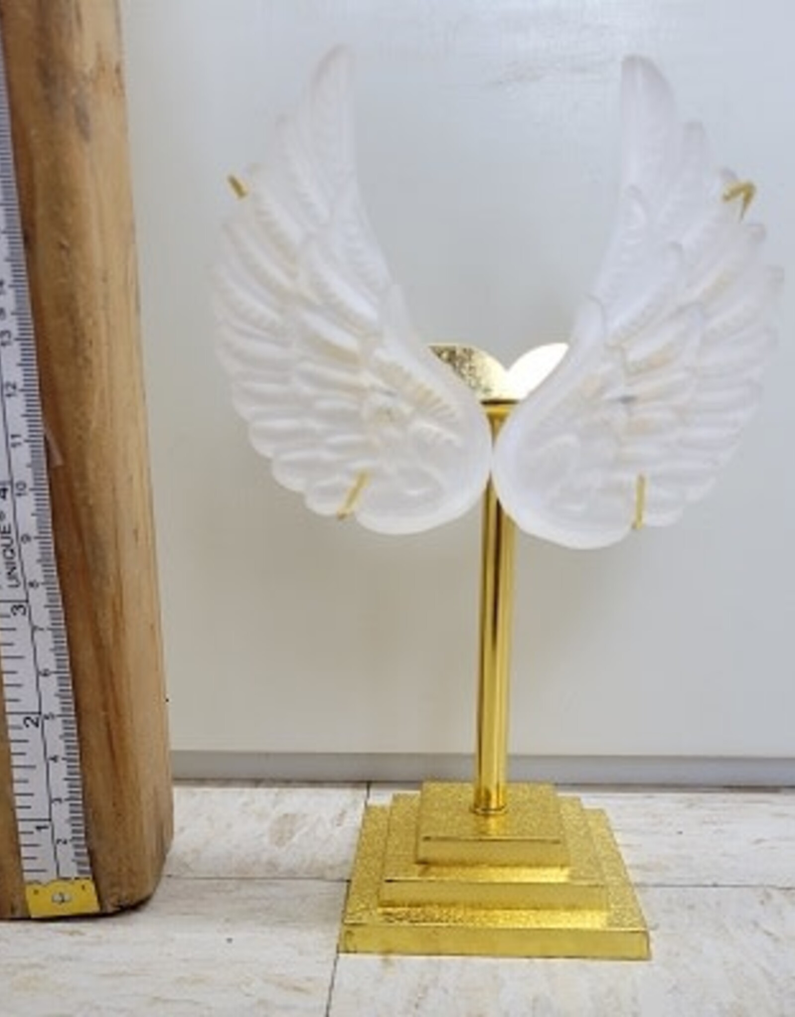 SELENITE (Satin Spar) – ANGEL WINGS ON METAL STAND 4.5"