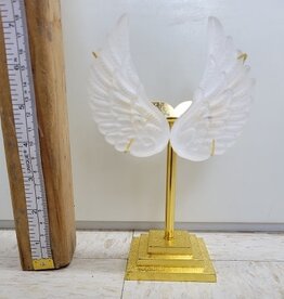 SELENITE (Satin Spar) – ANGEL WINGS ON METAL STAND 4.5"