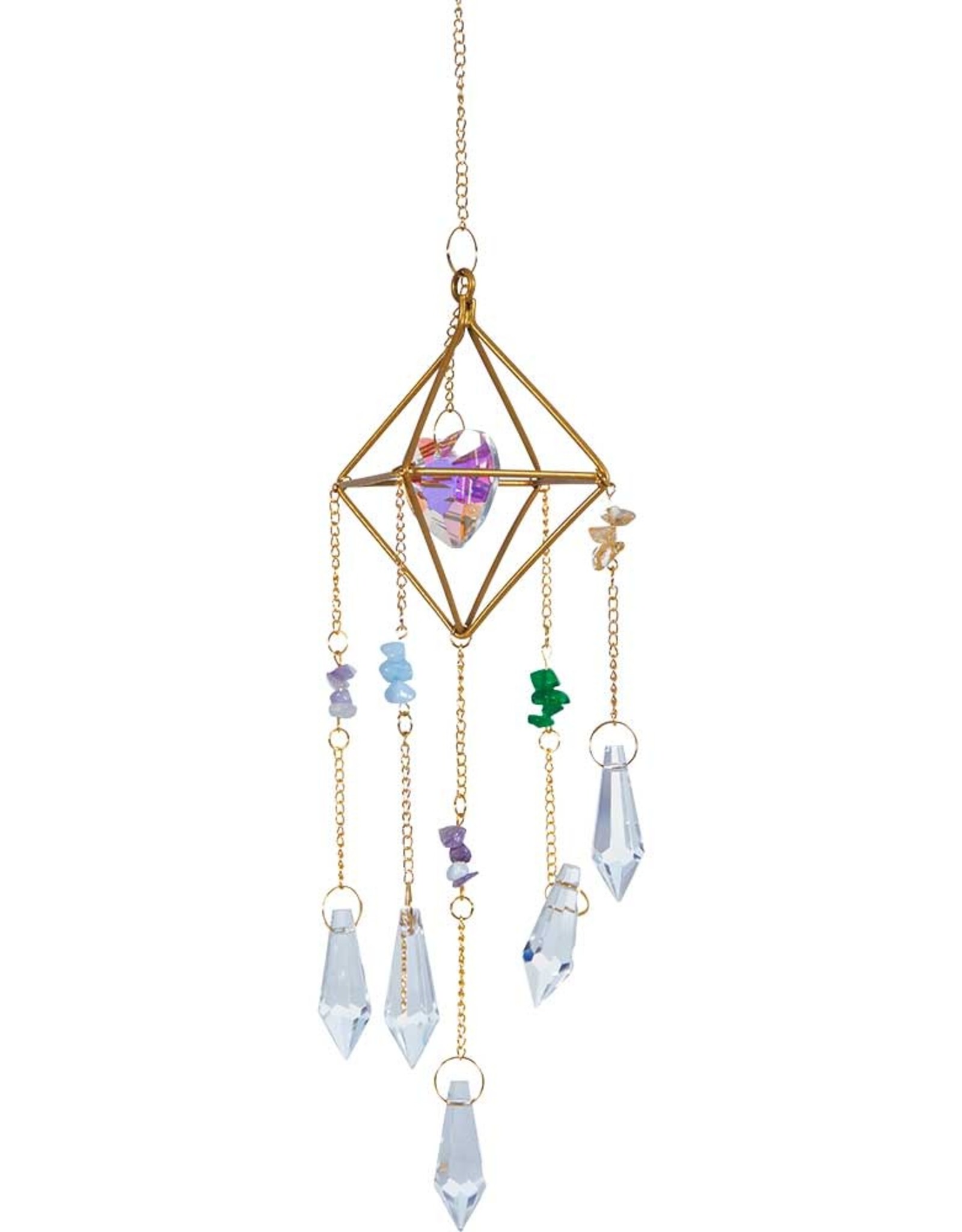 HANGING CRISTAL COPPER OCTAHEDRON-AB HEART-COLOR.GLASS BEADS 9″