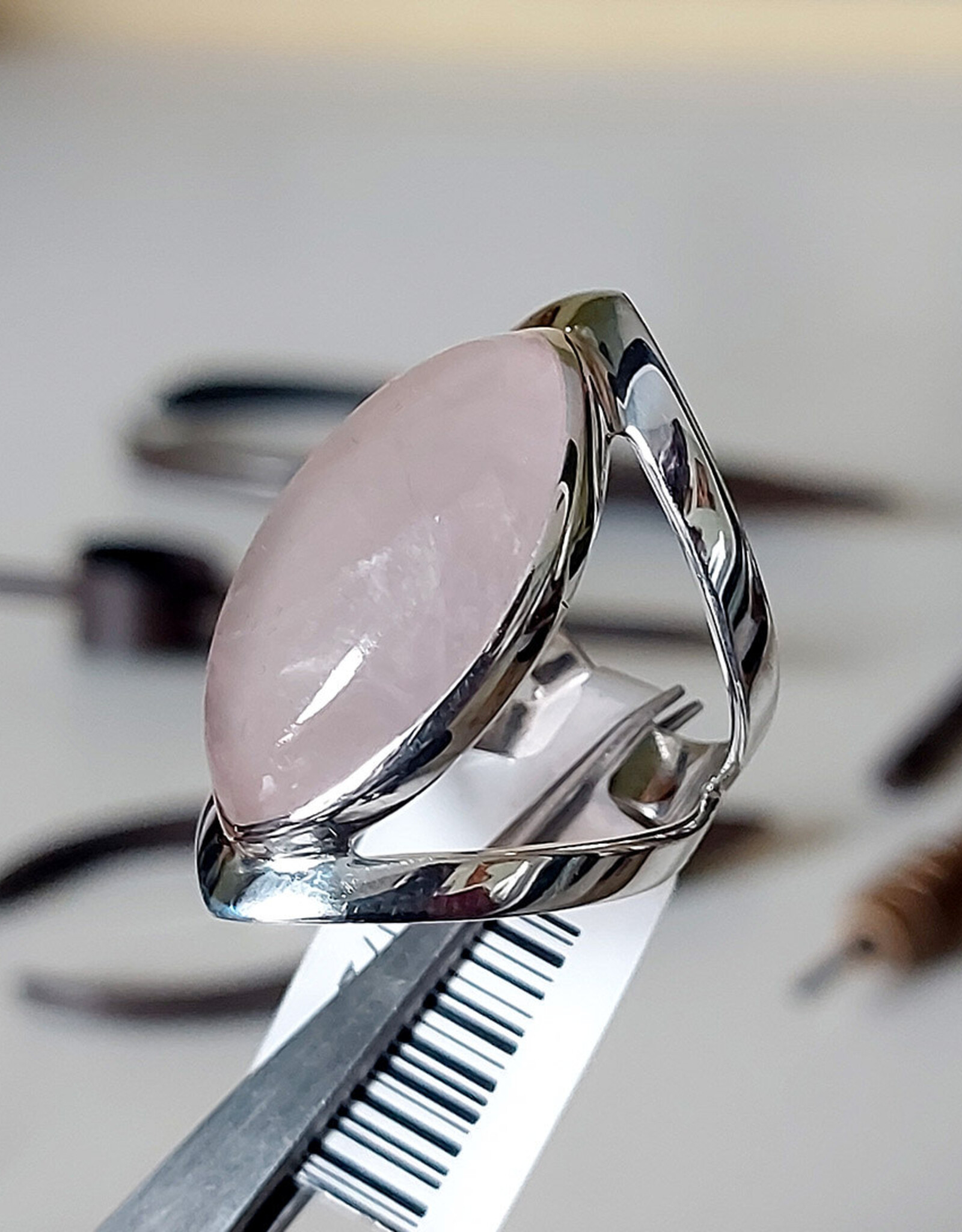 The Marquesa Rose Quartz Sterling Silver Ring Size 8