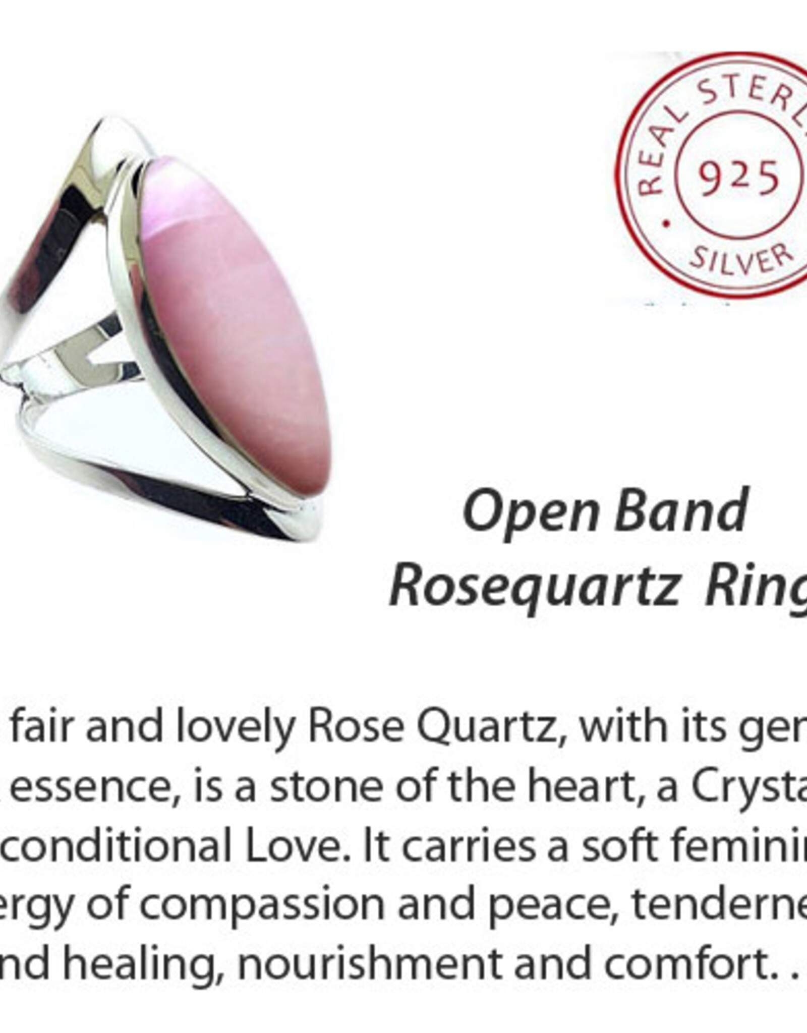 The Marquesa Rose Quartz Sterling Silver Ring Size 8