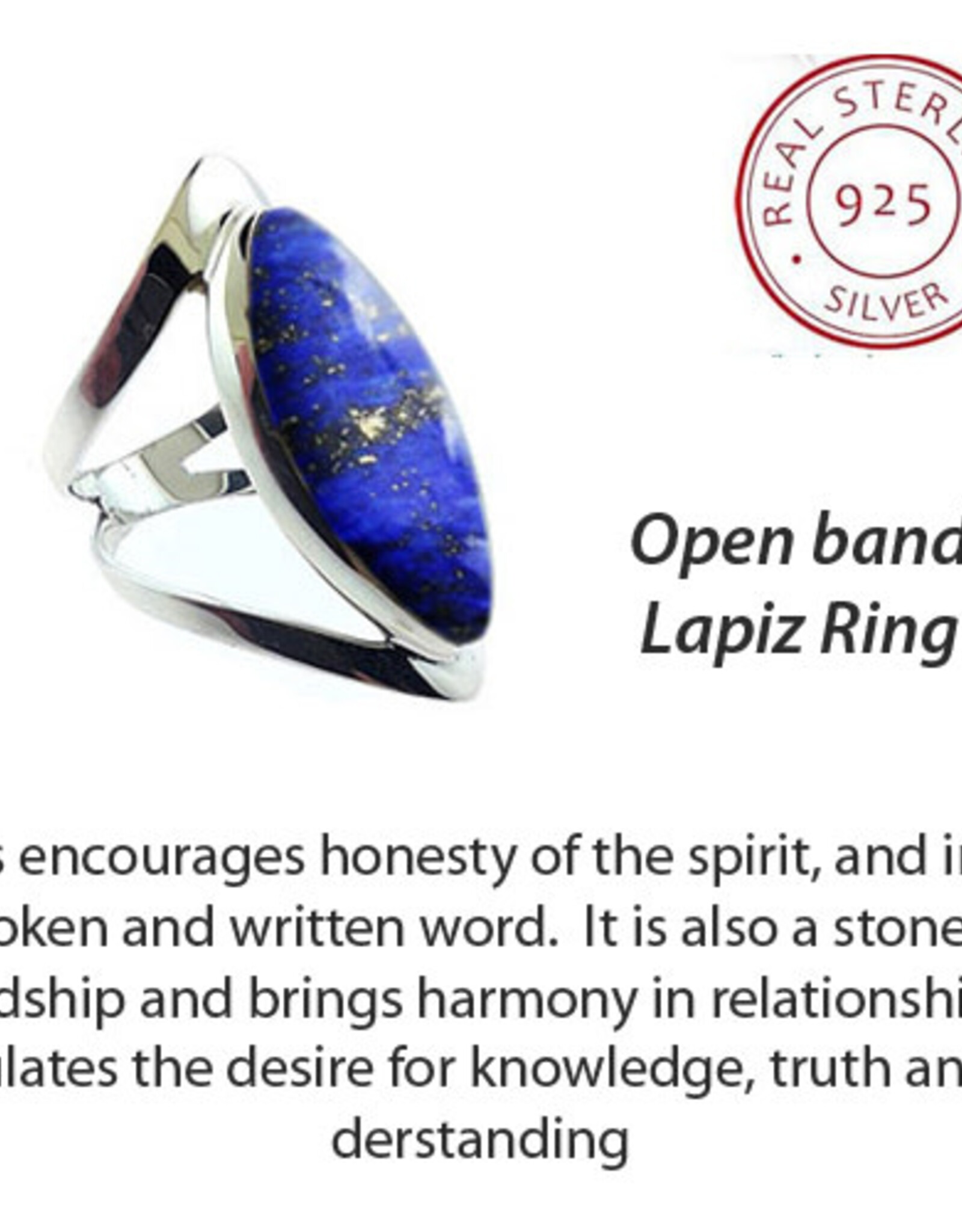 Open Band Sterling Silver Ring Lapis Lazuli Size 7