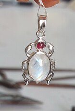 Scarab Moonstone Garnet Sterling Silver Pendant