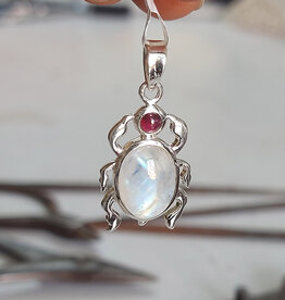 Scarab Moonstone Garnet Sterling Silver Pendant