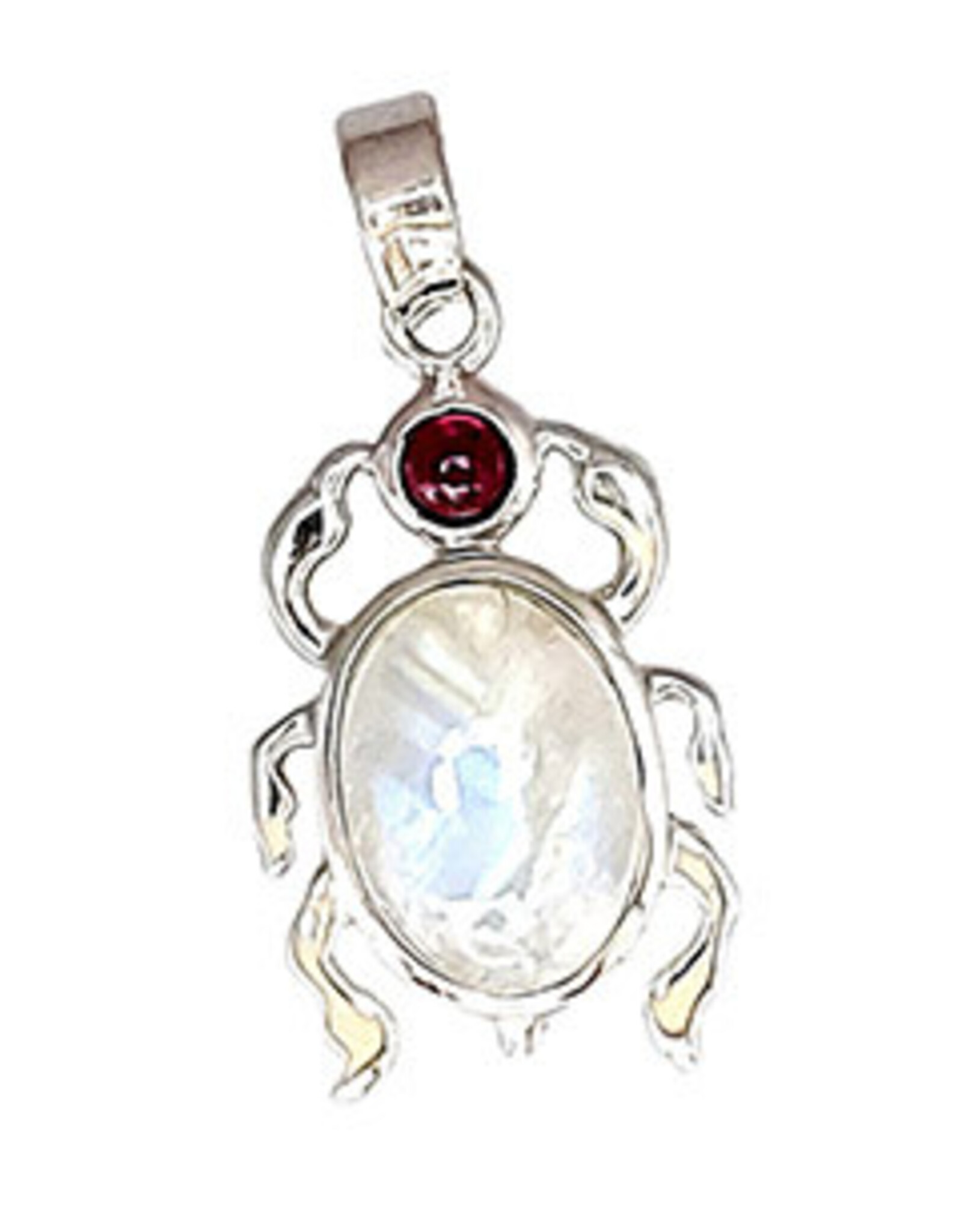 Scarab Moonstone Garnet Sterling Silver Pendant