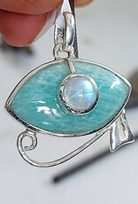 Amazonite Eye of Horus Moonstone Sterling Silver Pendant