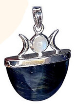 Natural Hawks Eye Triple Goddess Sterling Silver Pendant