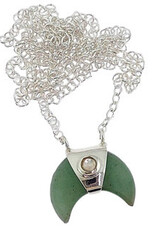 Crescent Moon Sterling Silver Necklace Natural Jade Rainbow Moonstone