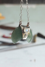 Crescent Moon Sterling Silver Necklace Natural Jade Rainbow Moonstone
