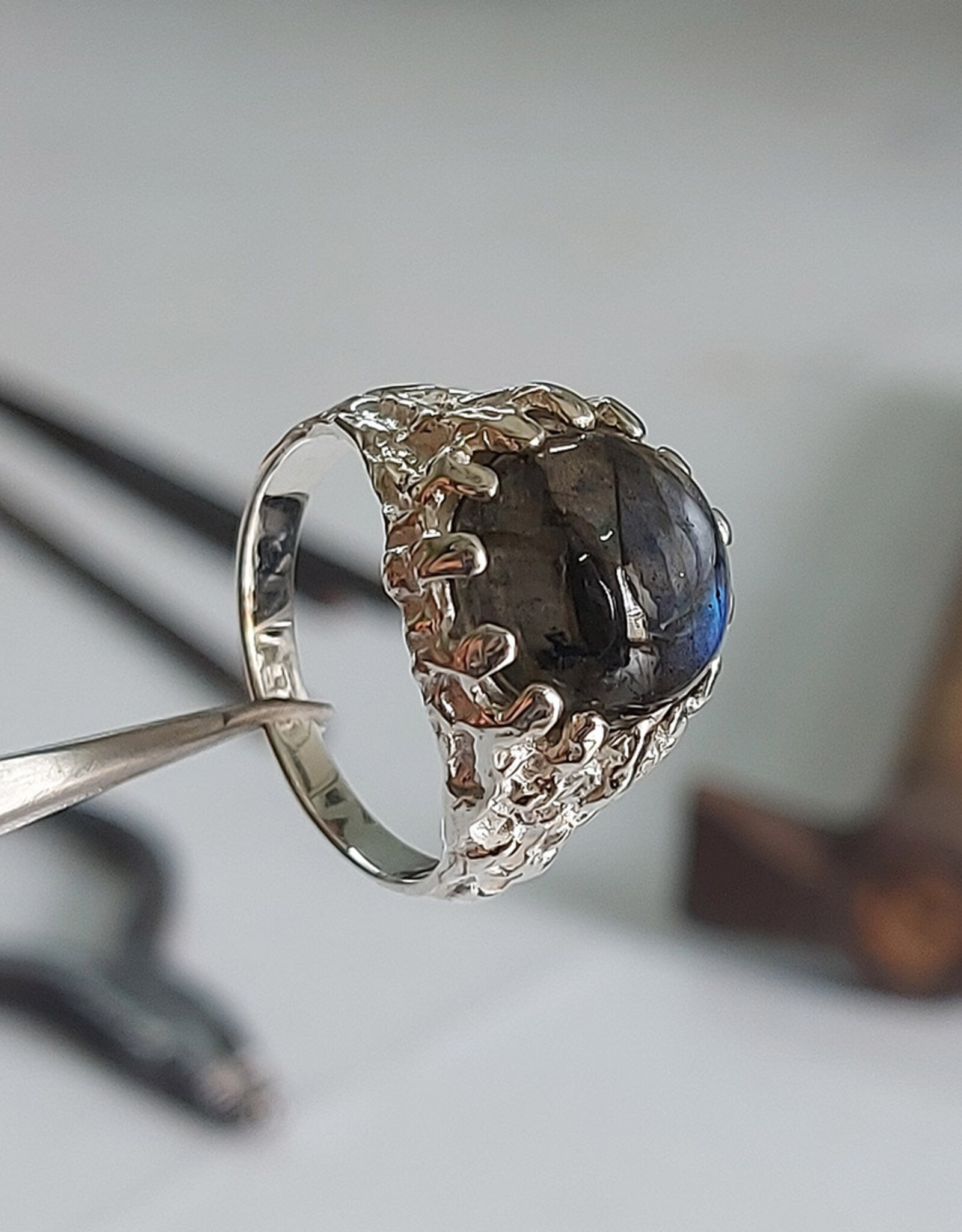 Mens Rooted Labradorite Sterling Silver Ring Size 9