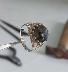 Mens Rooted Labradorite Sterling Silver Ring Size 9