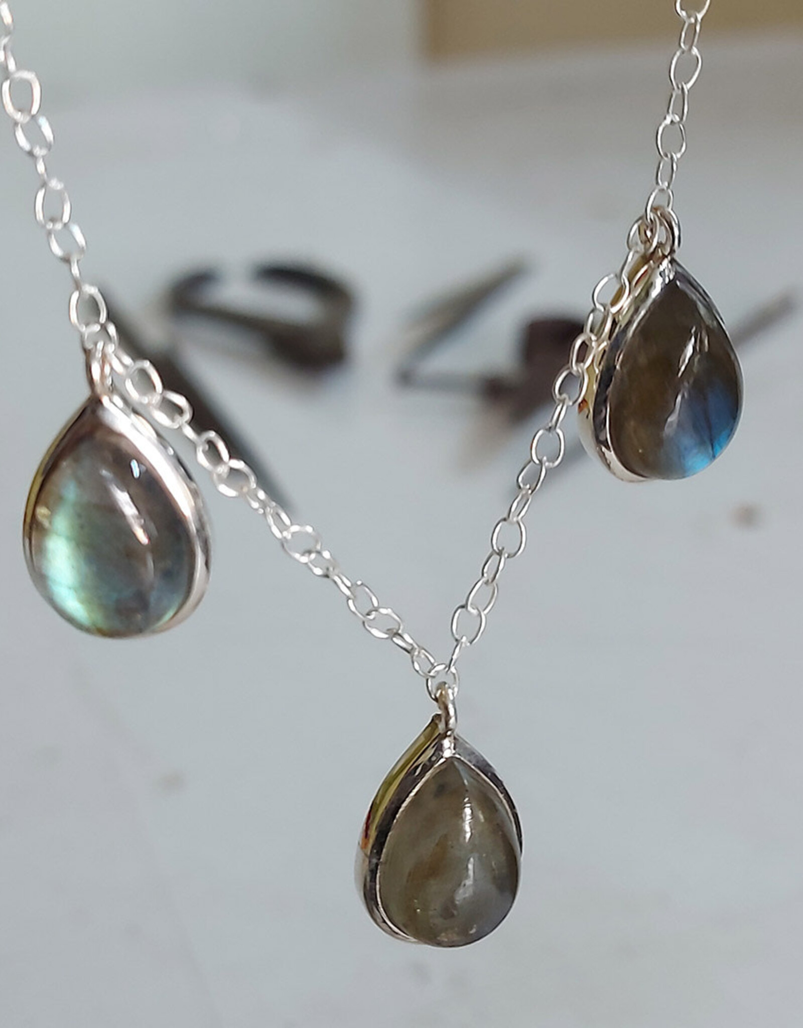 Three Teardrop Labradorite Necklace