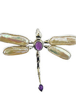 Dragonfly Amethyst Mother of Pearl Sterling Silver Pendant