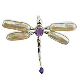 Dragonfly Amethyst Mother of Pearl Sterling Silver Pendant