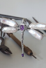 Dragonfly Amethyst Mother of Pearl Sterling Silver Pendant