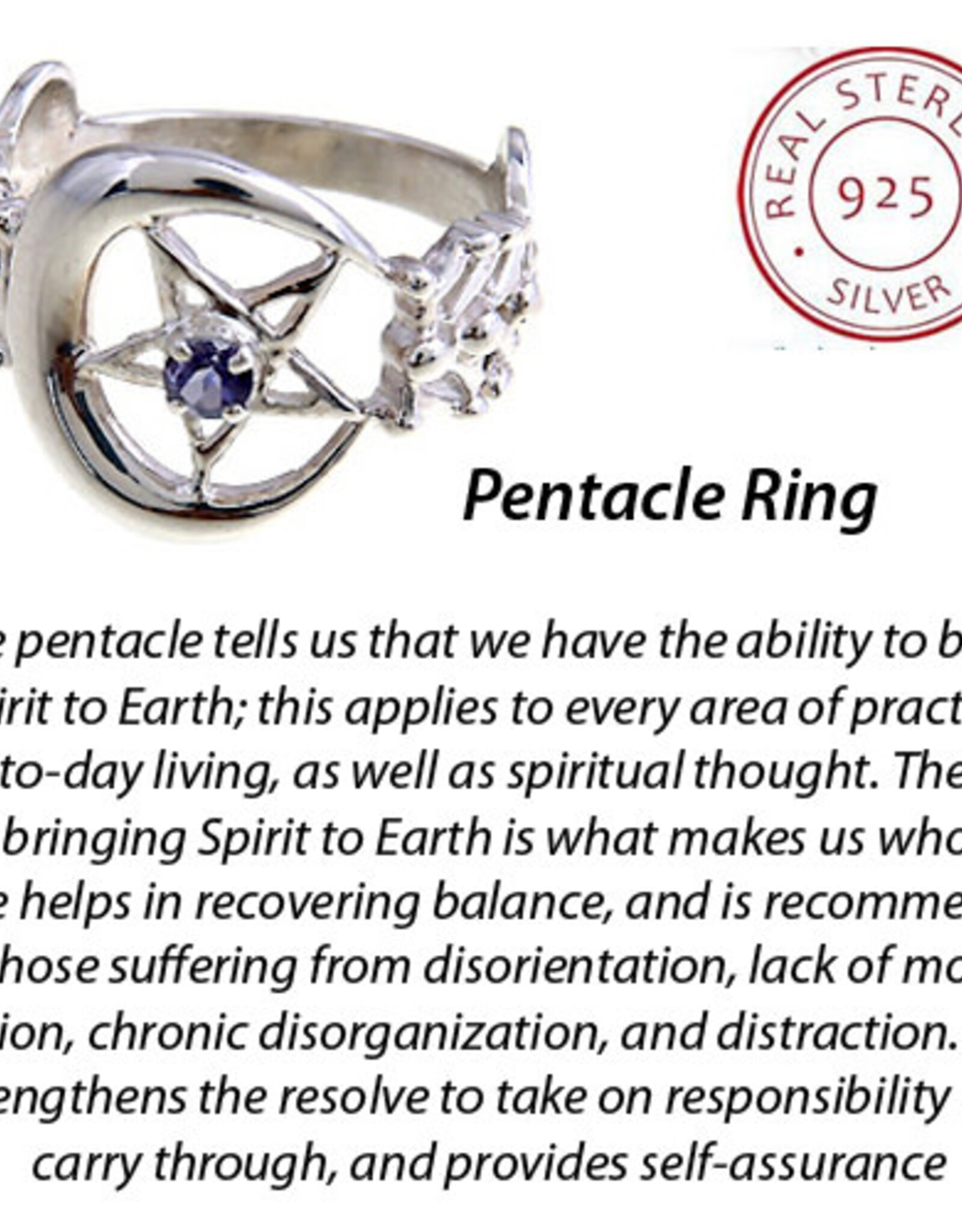 The Celestial Iolite Pentacle Sterling Silver Ring Size 6