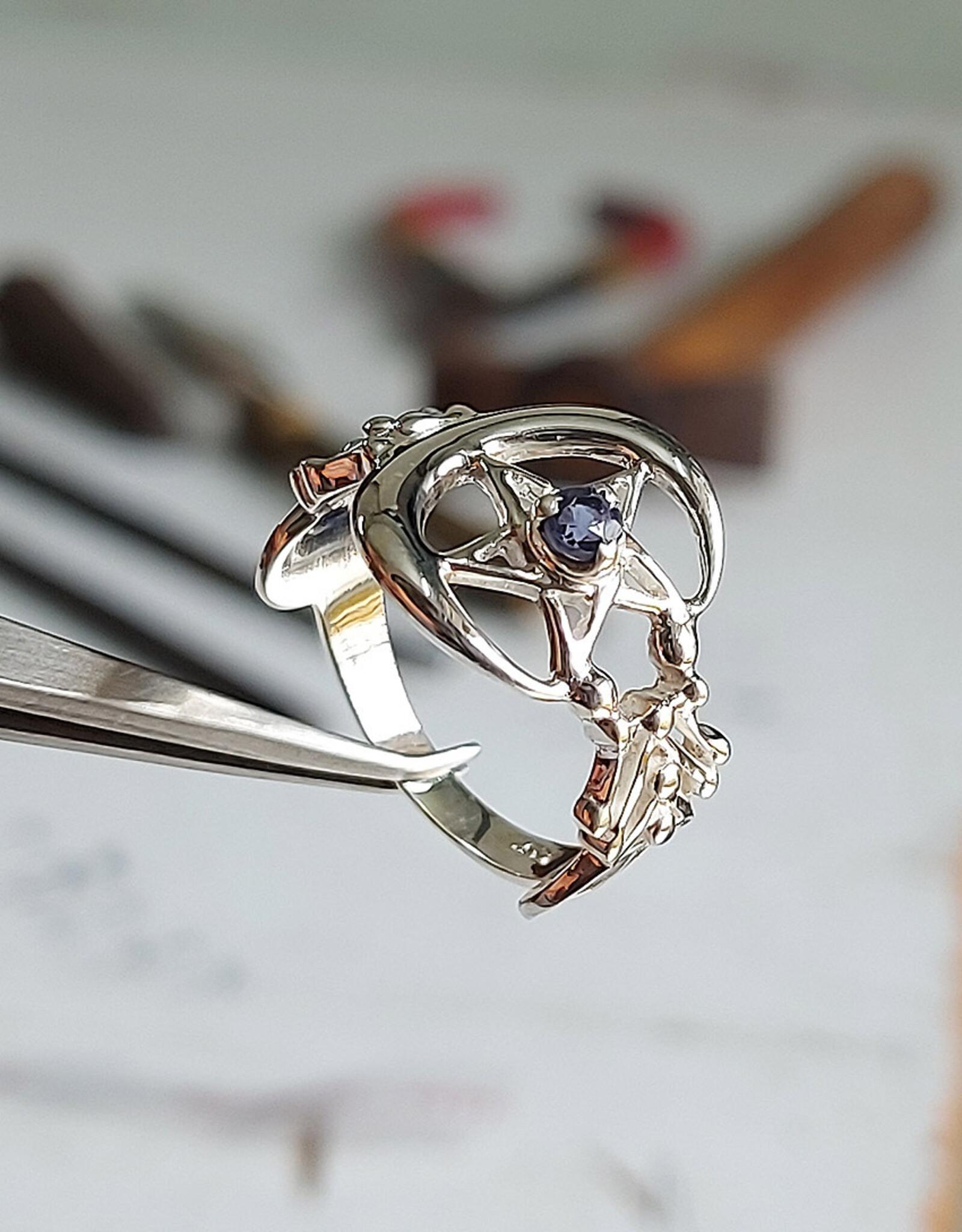 The Celestial Iolite Pentacle Sterling Silver Ring Size 6