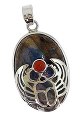 The Mystical Life Scarab Labradorite Carnelian Sterling Silver Pendant
