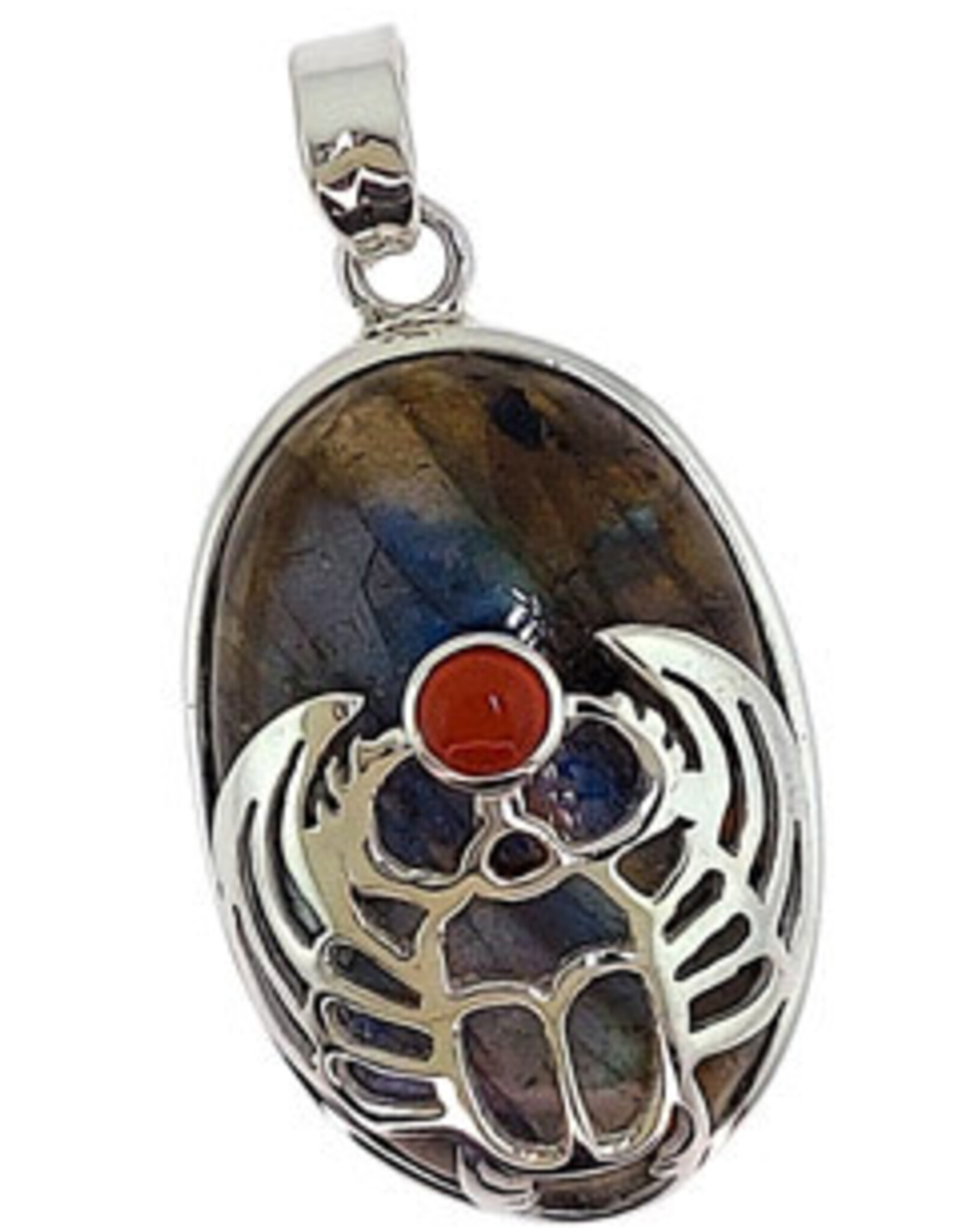 The Mystical Life Scarab Labradorite Carnelian Sterling Silver Pendant