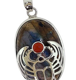 The Mystical Life Scarab Labradorite Carnelian Sterling Silver Pendant