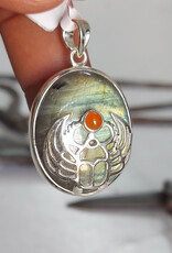 The Mystical Life Scarab Labradorite Carnelian Sterling Silver Pendant