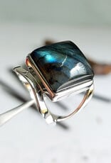 Square Labradorite Ring open band Size 7