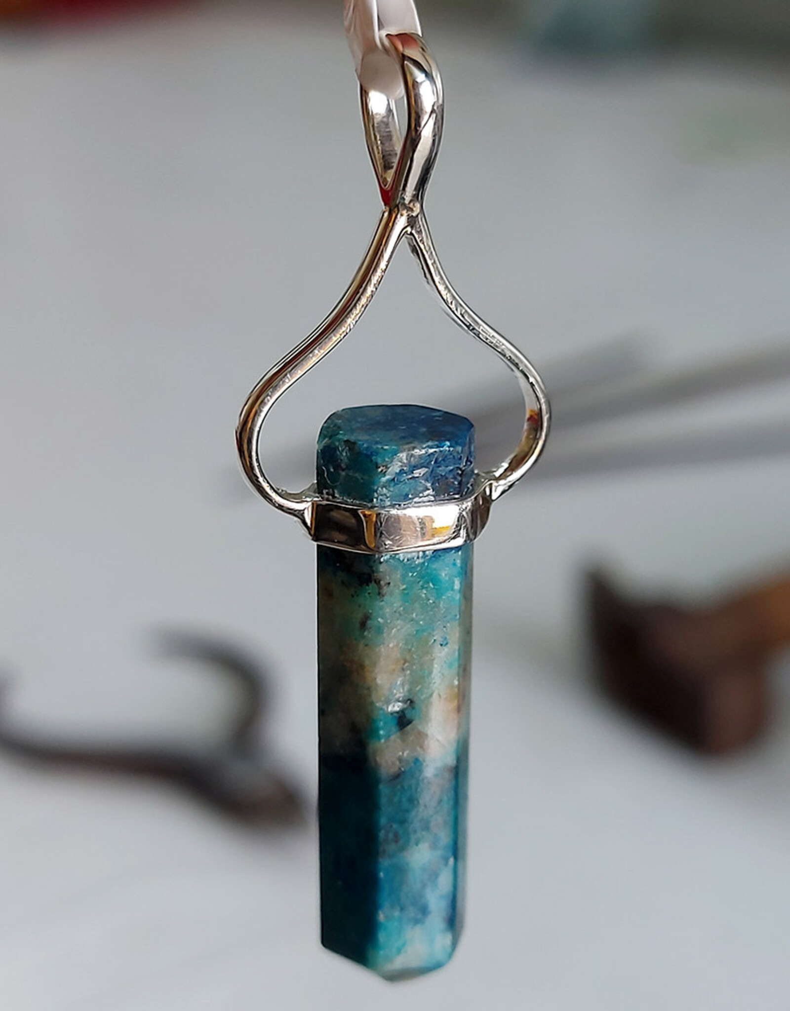 Apatite Single Wand Pendant Sterling Silver