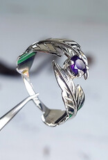 Silver Leaf with Faceted Amethyst Ring Size 9