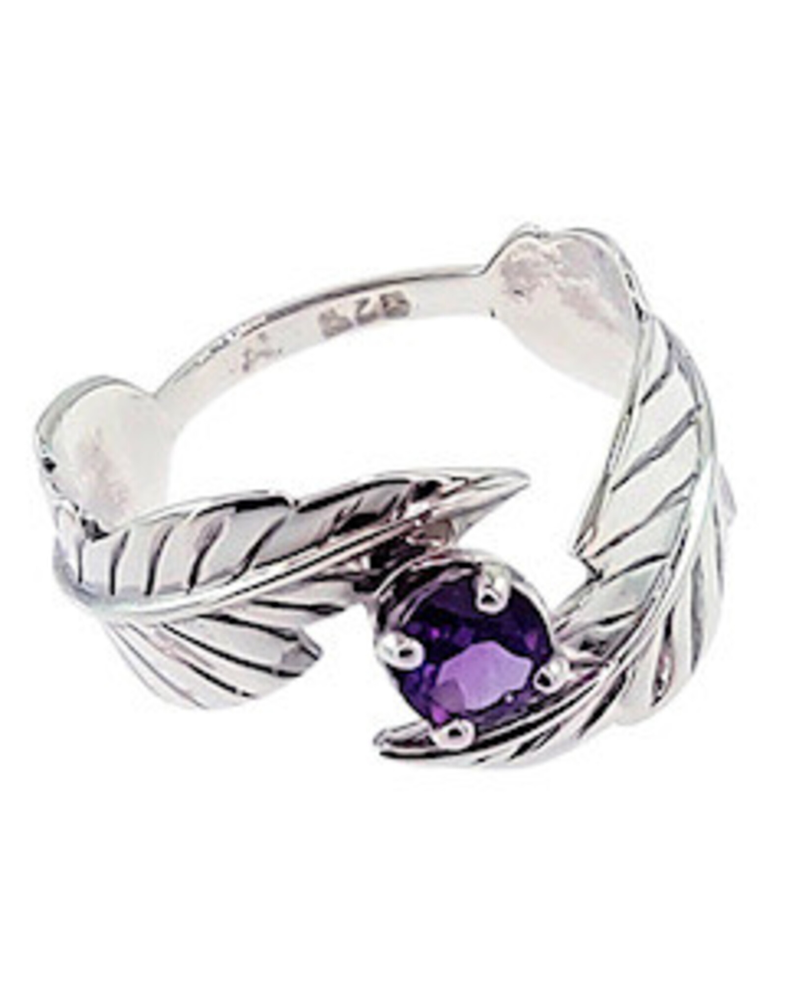 Silver Leaf with Faceted Amethyst Ring Size 9