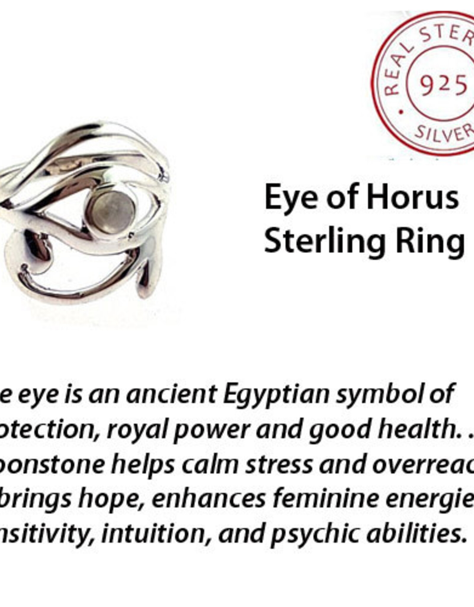 Eye of Horus Moonstone Ring Size 9