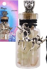 NECKLACE-STONE CHIPS BOTTLE-MULTI MOONSTONE & UNICORN 20.5″L