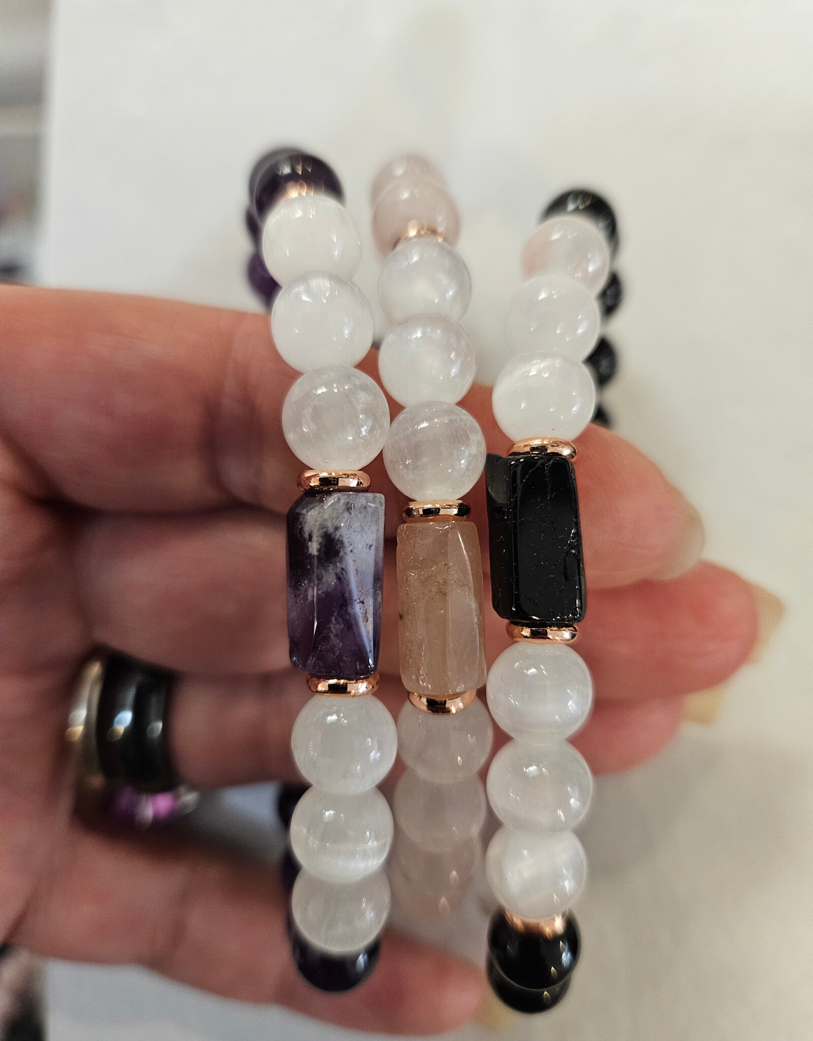 Assorted Stone with Selenite 8 mm Round Bracelet